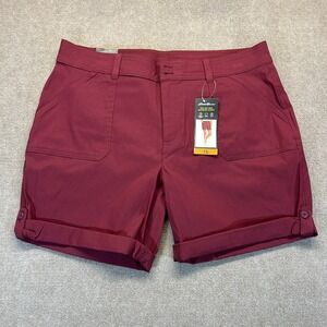 Eddie Bauer Rolled Hem Bermuda Shorts Women's 16 Red Stretch Nylon 7" NEW